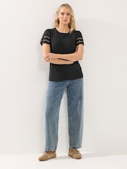 Long Tall Sally Black Broidery Sleeve T-Shirt - Image 2 of 5