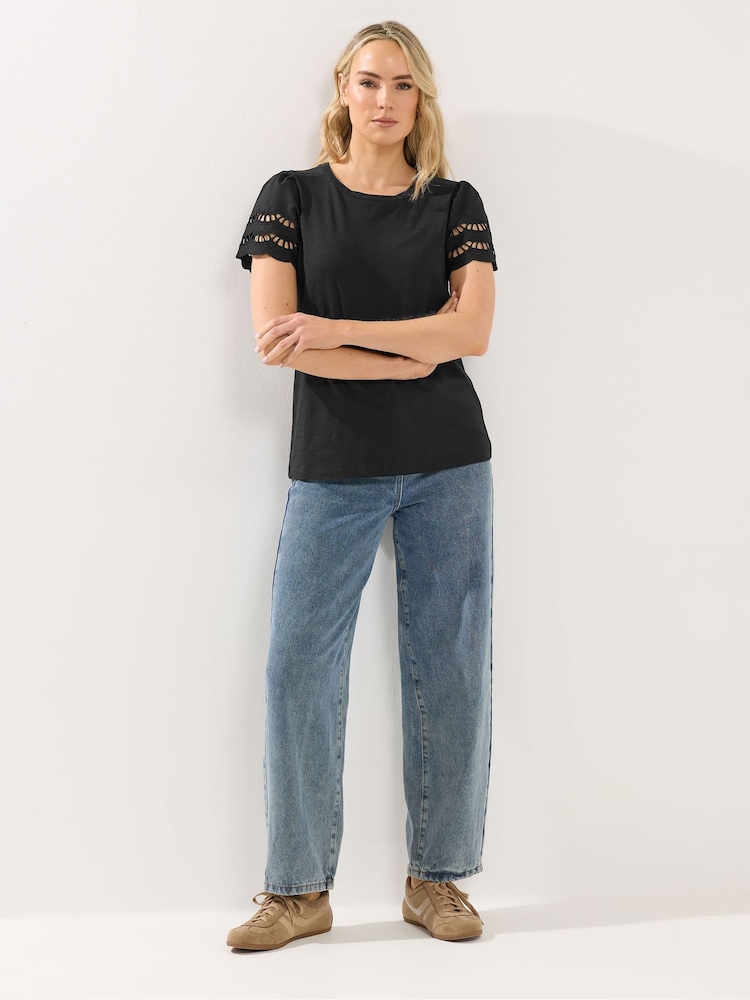 Long Tall Sally Black Broidery Sleeve T-Shirt - Image 2 of 5