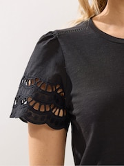 Long Tall Sally Black Broidery Sleeve T-Shirt - Image 3 of 5