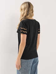 Long Tall Sally Black Broidery Sleeve T-Shirt - Image 4 of 5