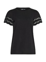 Long Tall Sally Black Broidery Sleeve T-Shirt - Image 5 of 5