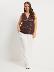 Yours Curve Brown Crochet Knitted Waistcoat - Image 2 of 5