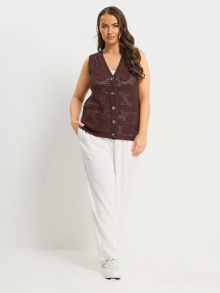 Yours Curve Brown Crochet Knitted Waistcoat - Image 2 of 5