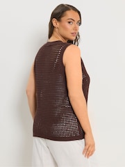 Yours Curve Brown Crochet Knitted Waistcoat - Image 3 of 5