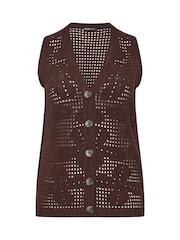 Yours Curve Brown Crochet Knitted Waistcoat - Image 5 of 5