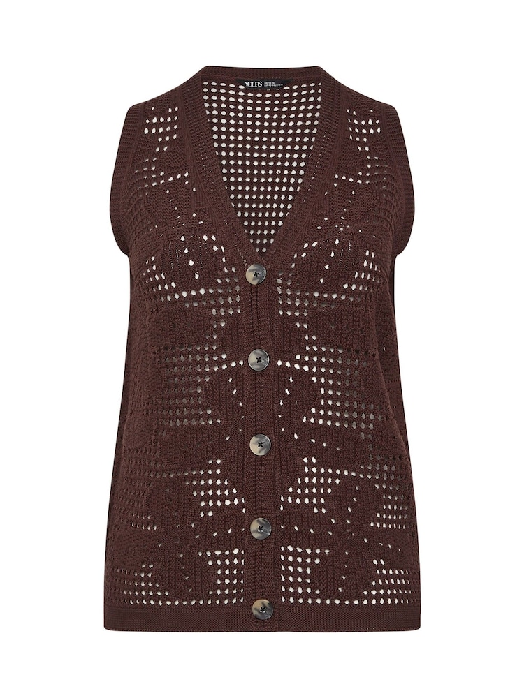 Yours Curve Brown Crochet Knitted Waistcoat - Image 5 of 5