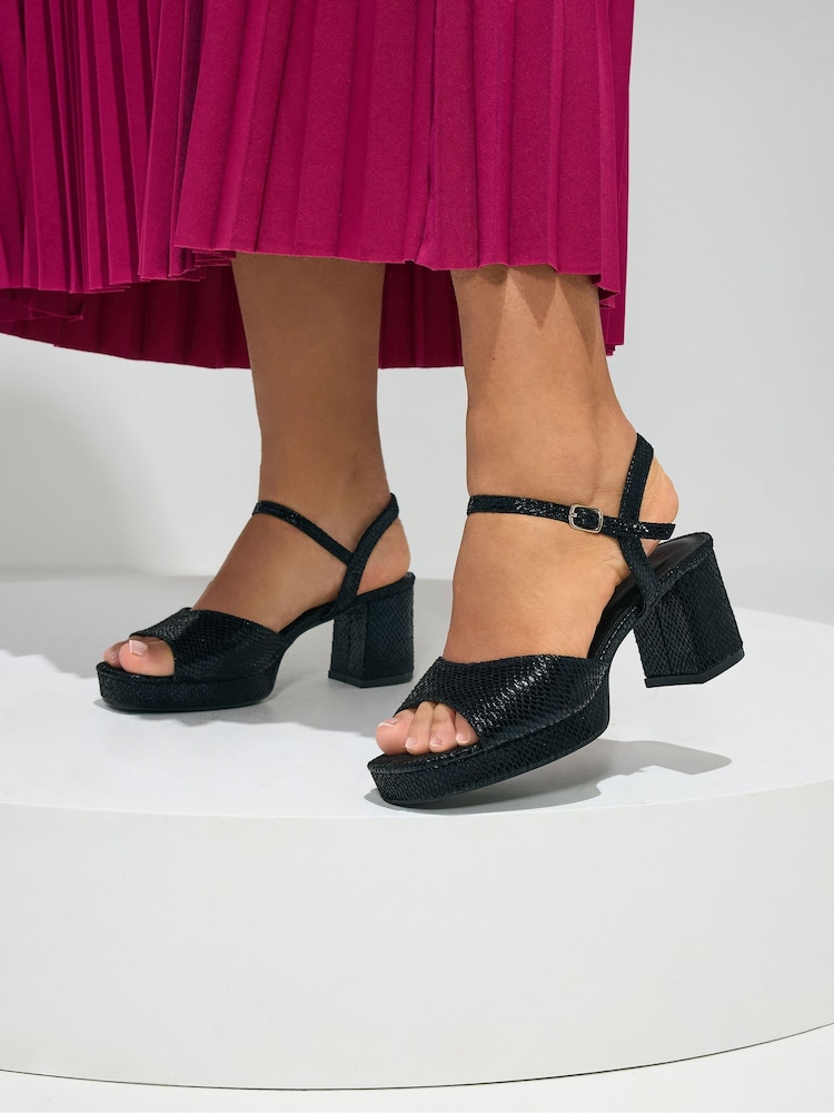 Yours Curve Black Extra Wide Fit Square Toe Occasion Platform Sandals - Image 1 of 5
