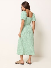 PixieGirl Green Daisy Square Neck Puff Sleeve Midi Dress - Image 2 of 5