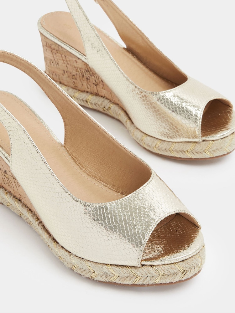 Yours Curve Gold Wide Fit EEE Extra-Wide Fit Faux Leather Snake Wedge Sandals - Image 5 of 5 Yours Curve Gold Wide Fit EEE Extra-Wide Fit Faux Leather Snake Wedge Sandals - Image 5 of 5