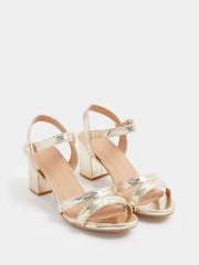 Yours Curve Gold Wide Fit EEE Extra-Wide Fit Patent Mid Block Heel Sandals - Image 2 of 3