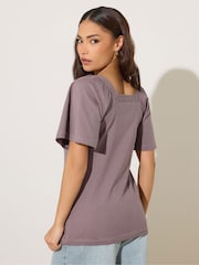 أرجواني - PixieGirl Crochet Neck Flutter Sleeve Top - صورة 3 من 5