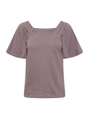 أرجواني - PixieGirl Crochet Neck Flutter Sleeve Top - صورة 5 من 5