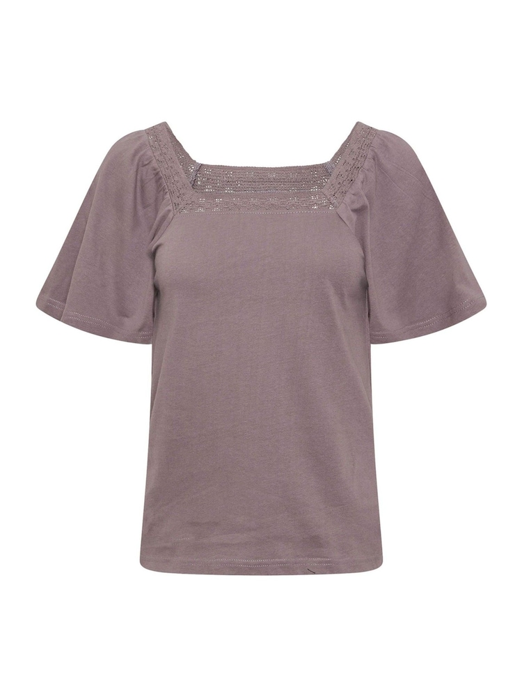 أرجواني - PixieGirl Crochet Neck Flutter Sleeve Top - صورة 5 من 5