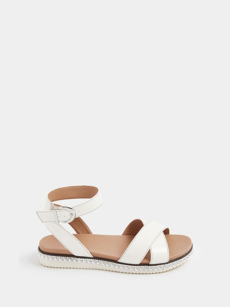 Yours Curve White Extra Wide Fit EEE Cross Over Strap Sandals - Image 2 of 5
