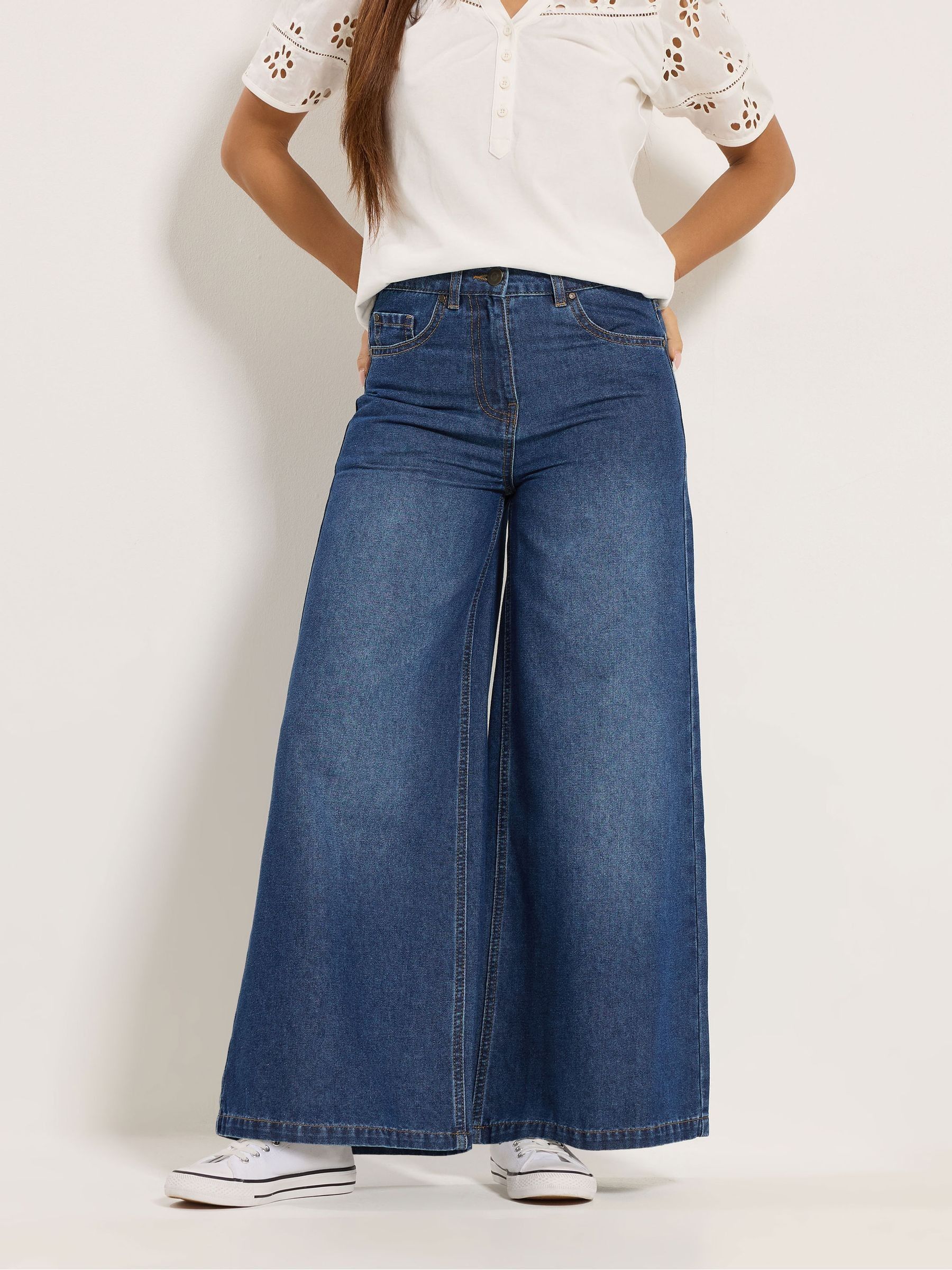 M & Co Women's Blue Petite Palazzo Jeans