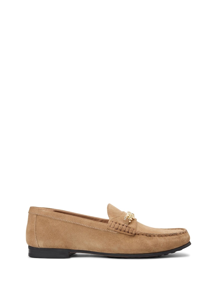 Tommy Hilfiger Brown Suede Chain Penny Loafers - Image 1 of 2
