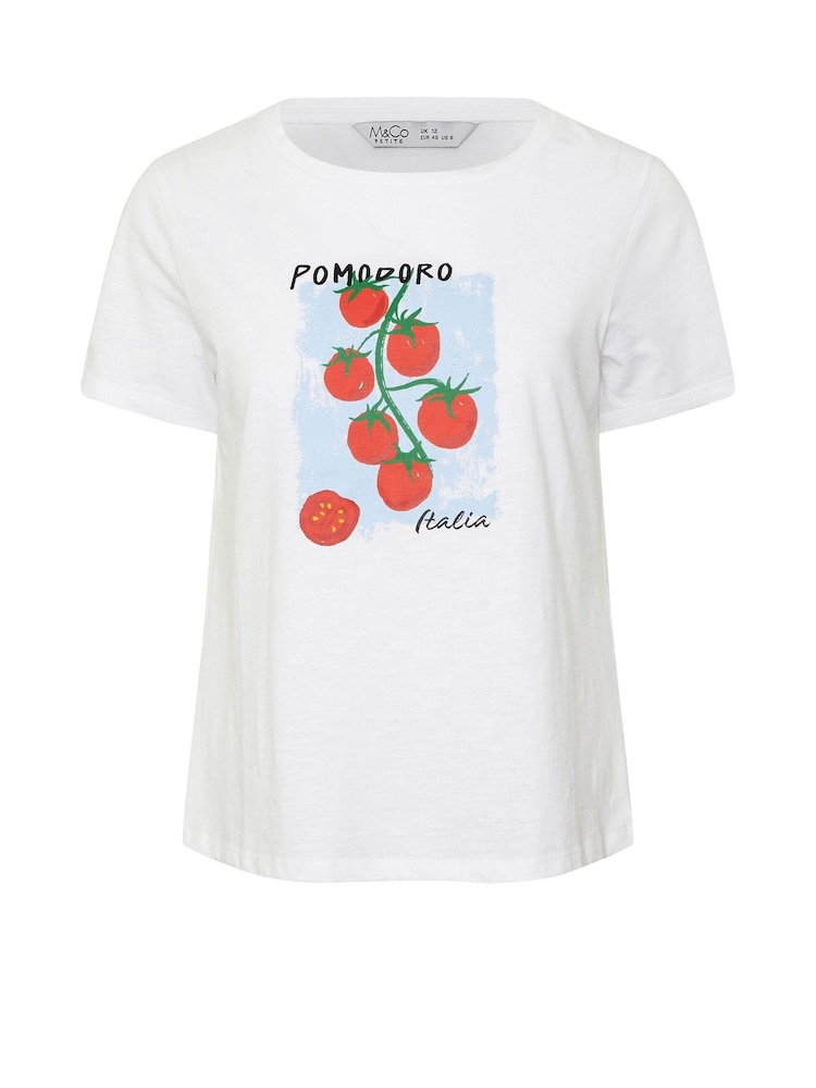 M&Co White Petite Pomodoro Placement Print T-Shirt - Image 1 of 1