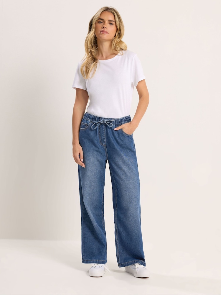 M&Co Blue Petite Pull On Wide Leg Jeans - Image 2 of 5
