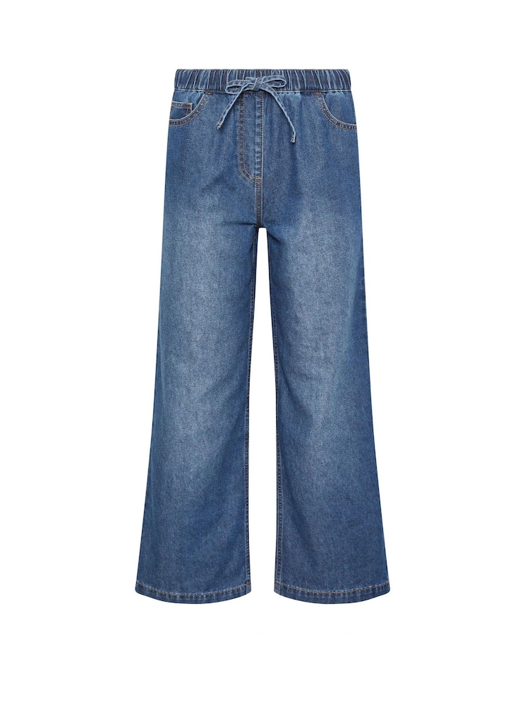 M&Co Blue Petite Pull On Wide Leg Jeans - Image 5 of 5