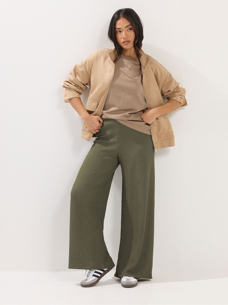 PixieGirl Green Textured Wide Leg Trousers - Image 1 of 5 PixieGirl Green Textured Wide Leg Trousers - Image 1 of 5