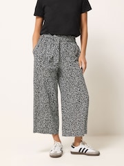 PixieGirl Black Self Belted Wide Leg Crop Trousers - Image 2 of 5