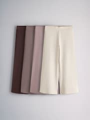 The Set 4 Pack Wide Leg Rib Jersey Leggings Pink/Purple/Chocolate Brown/Cream - Image 1 of 7