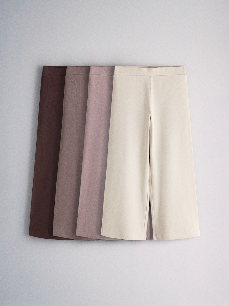 The Set 4 Pack Wide Leg Rib Jersey Leggings Pink/Purple/Chocolate Brown/Cream - Image 1 of 7 The Set 4 Pack Wide Leg Rib Jersey Leggings Pink/Purple/Chocolate Brown/Cream - Image 1 of 7