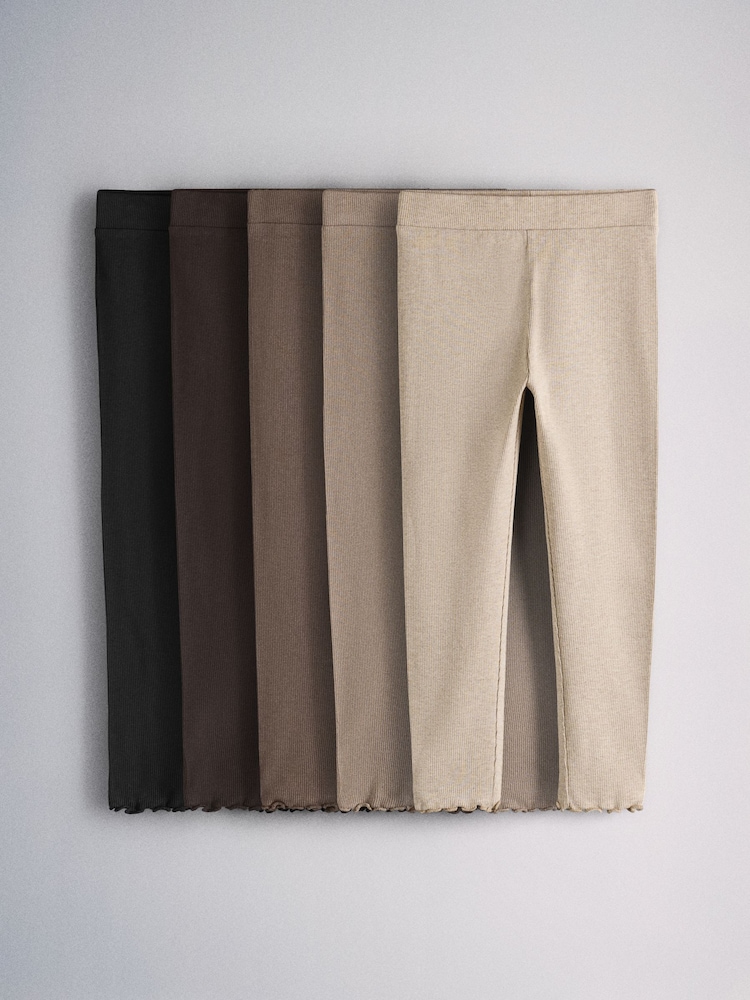 The Set 5 Pack Rib Jersey Leggings Black/Chocolate Brown/Brown/Oatmeal Marl - Image 1 of 8