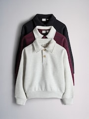 The Set 3 Pack Collared Sweatshirts Red/Blue Stripe/Grey Marl - Image 1 of 6