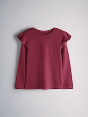 The Set 5 Piece Long Sleeve Jersey Henley Frill Shoulder T-Shirt Wide Leg Joggers and Henley Dress Set Burgundy Red/Green/Stripe - Image 3 of 8