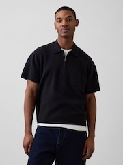 Svart - Gap Oversized Polo med Lommer og Kvart Glidelås Genser - Bilde 1 av 4