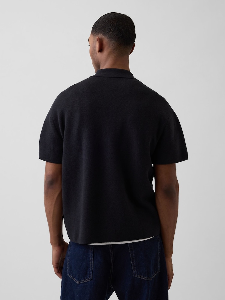 Svart - Gap Oversized Polo med Lommer og Kvart Glidelås Genser - Bilde 2 av 4
