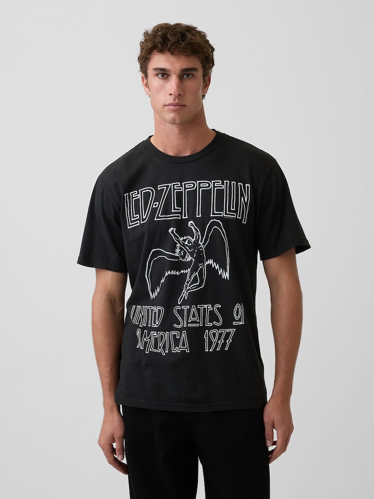 Gap Black Led Zepplin Relaxed Graphic Short Sleeve T-Shirt - Image 1 of 4 Gap Black Led Zepplin Relaxed Graphic Short Sleeve T-Shirt - Image 1 of 4