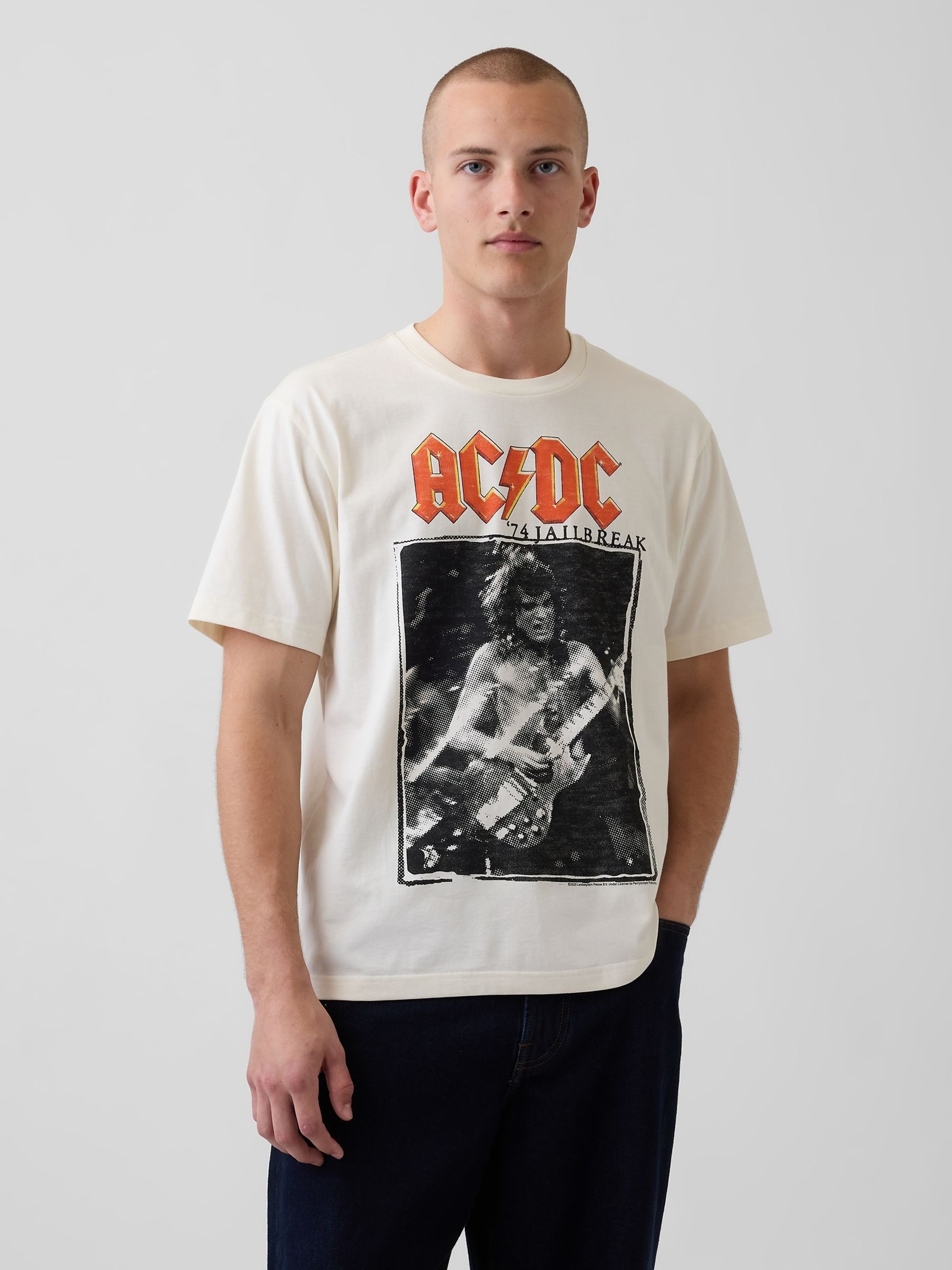 【AC/DC】Tシャツ⑥ Sサイズ Buy Gap White ACDC Everyday Soft Relaxed Graphic Short Sleeve T