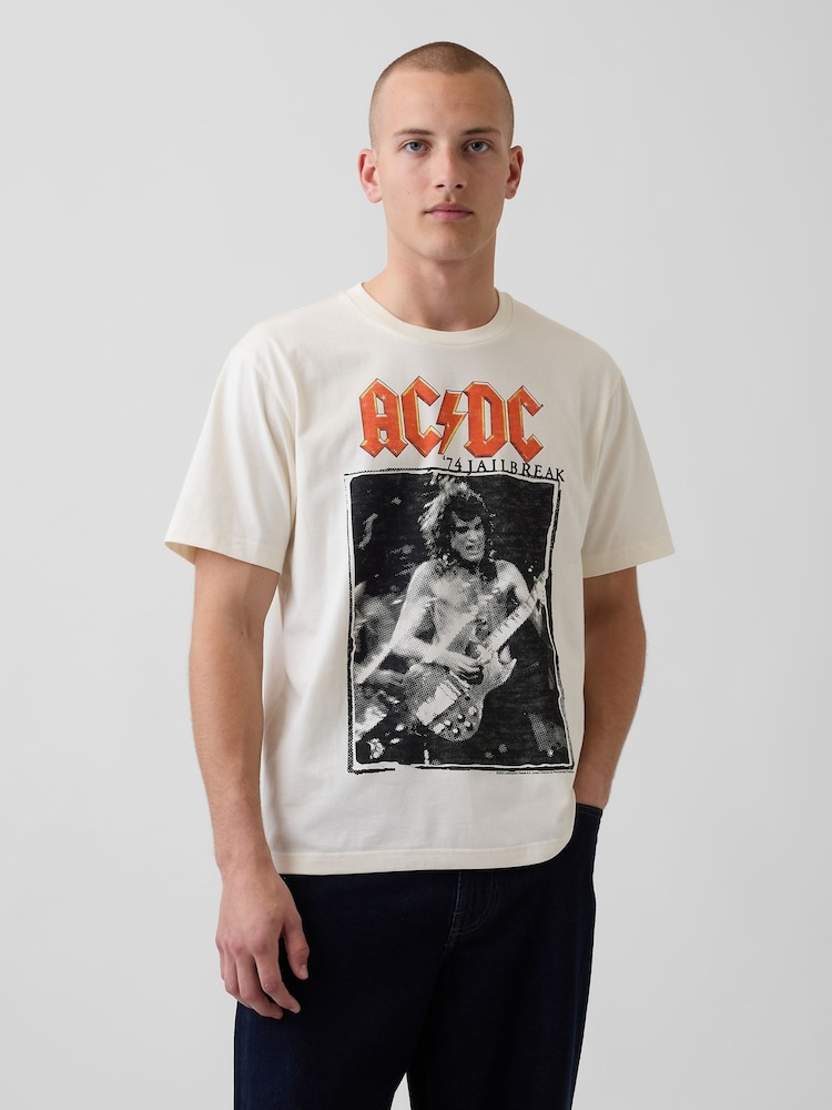 Gap White ACDC Relaxed Graphic T-Shirt - Image 1 of 4