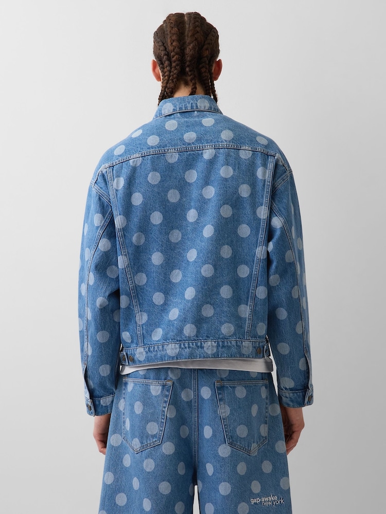 Gap x Awake NY Medium Wash Oversized Polka Dot Icon Denim Jacket - Image 2 of 6