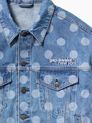 Gap x Awake NY Medium Wash Oversized Polka Dot Icon Denim Jacket - Image 5 of 6