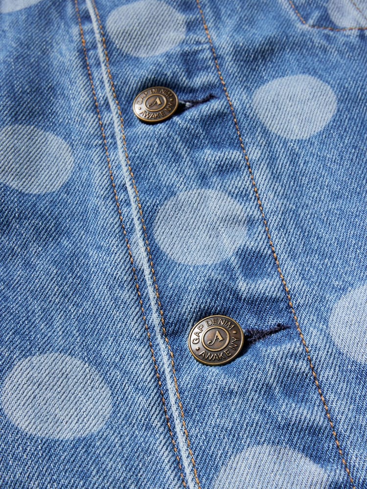Gap x Awake NY Medium Wash Oversized Polka Dot Icon Denim Jacket - Image 6 of 6