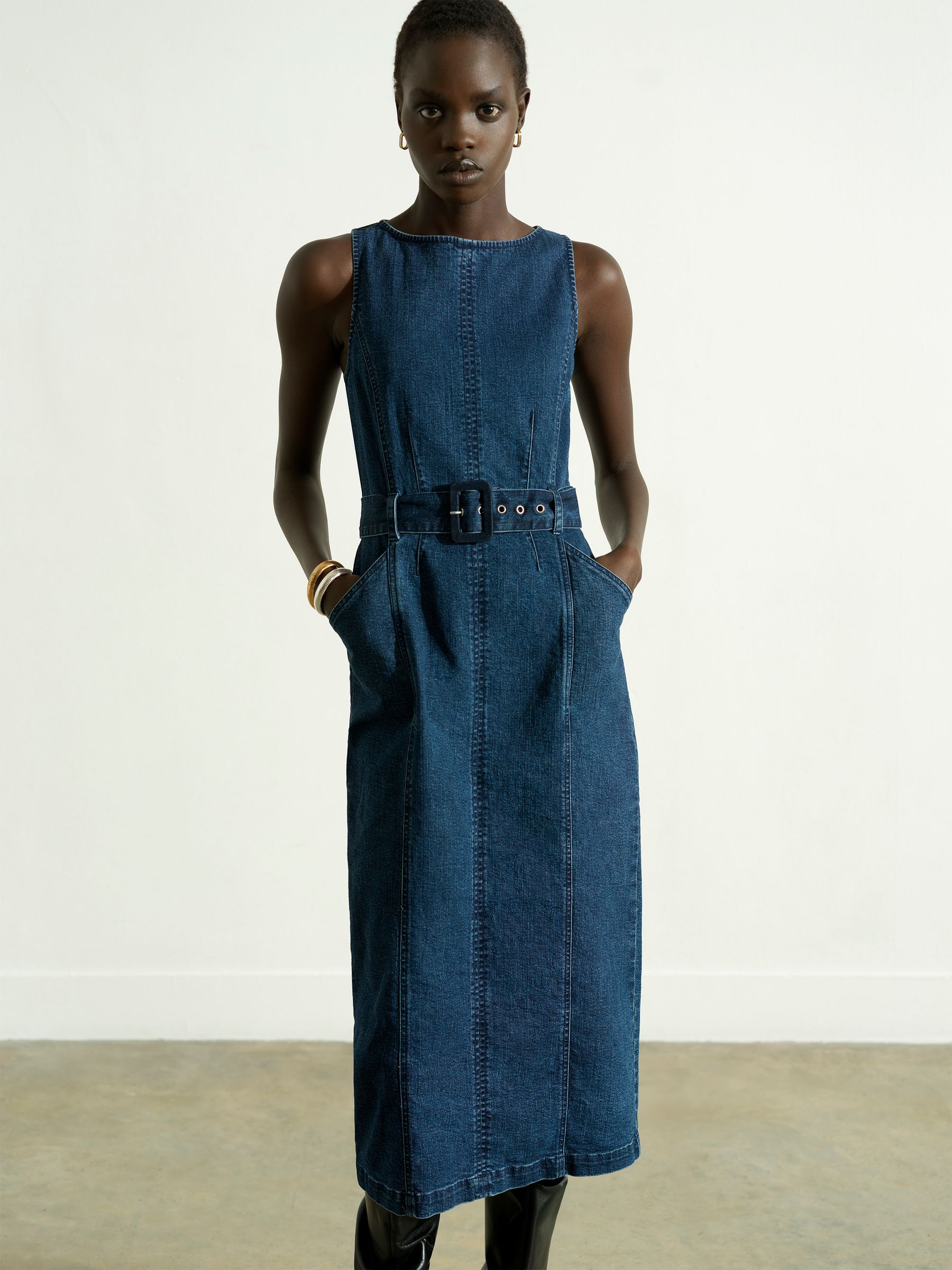 Buy French Connection Blue Arywoode Denim Zip Throigh Midi Dress