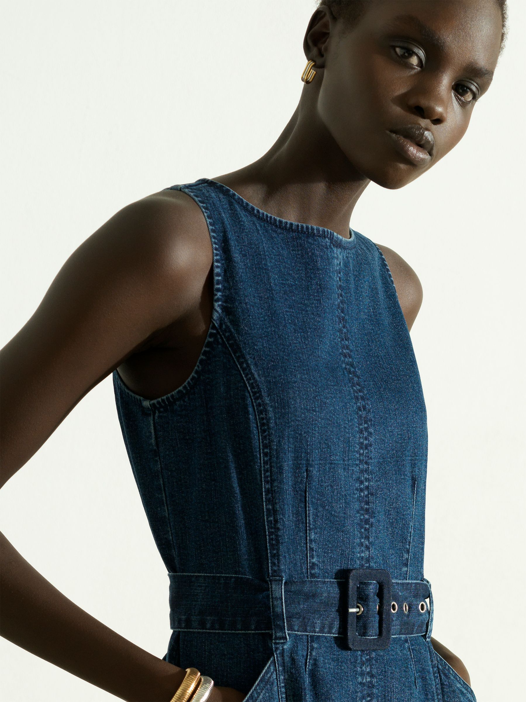 Buy French Connection Blue Arywoode Denim Zip Throigh Midi Dress