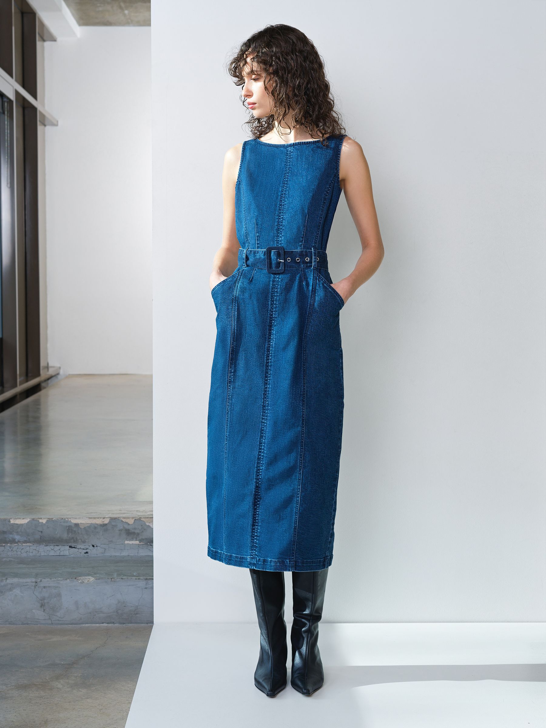 Buy French Connection Blue Arywoode Denim Zip Throigh Midi Dress