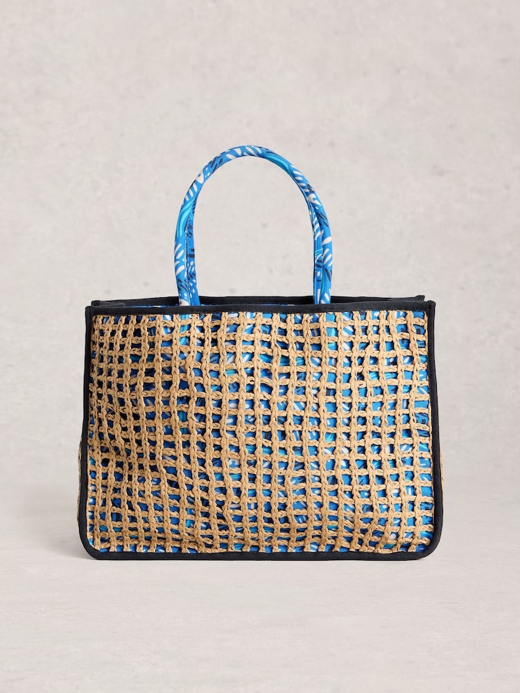 White Stuff Blue Jasmine Weave Tote Bag - Image 1 of 4 White Stuff Blue Jasmine Weave Tote Bag - Image 1 of 4