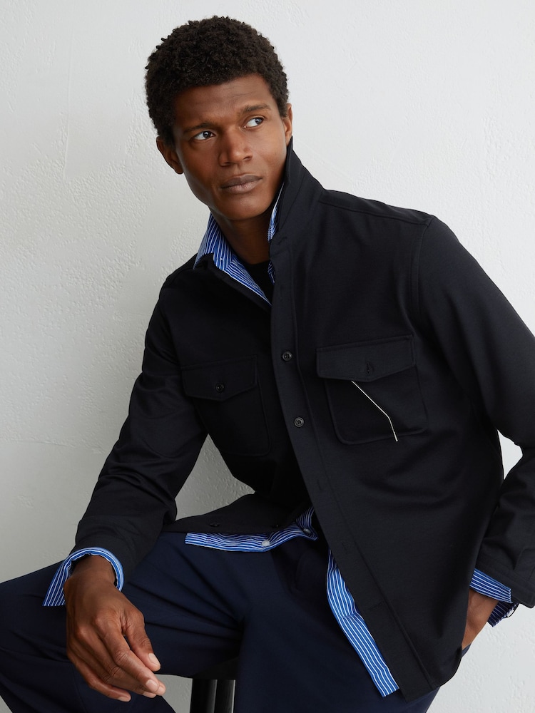 Reiss Navy Mcshane Twin-Pocket Button-Through Overshirt - Image 1 of 7