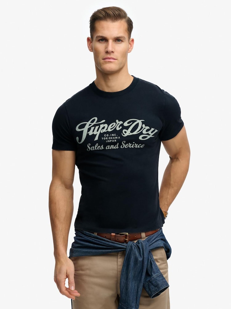 Superdry Blue Blue Industry Worker Relaxed T-Shirt - Image 1 of 6 Superdry Blue Blue Industry Worker Relaxed T-Shirt - Image 1 of 6