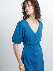 French Connection Zaves Chambray Patterned Pin Tuck Sleeve Midi Dress - Image 4 of 5