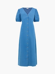 French Connection Zaves Chambray Patterned Pin Tuck Sleeve Midi Dress - Image 5 of 5