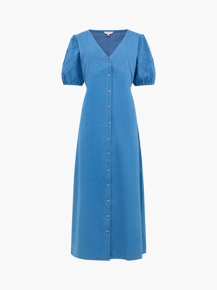 French Connection Zaves Chambray Patterned Pin Tuck Sleeve Midi Dress - Image 5 of 5