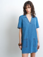 French Connection Archie Denim Patch Pocket Back Pleat Mini Dress - Изображение 1 6