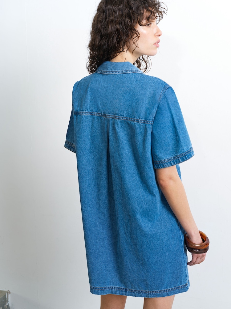 French Connection Archie Denim Patch Pocket Back Pleat Mini Dress - Изображение 2 6