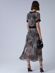 Religion Brown Millie V-Neck Midi Occasion Dress In Animal Print With Lace Inserts - Image 2 of 6